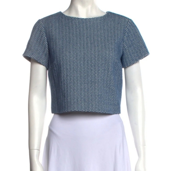 Alice + Olivia Blue Silver Knit Sweater Crop Top Size 6 - Picture 2 of 16